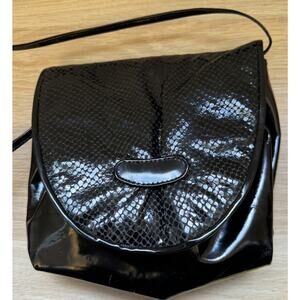 Vintage 1980s Black Snakeskin Handbag Caprice Shoulderbag‎ Clutch Patent Leather